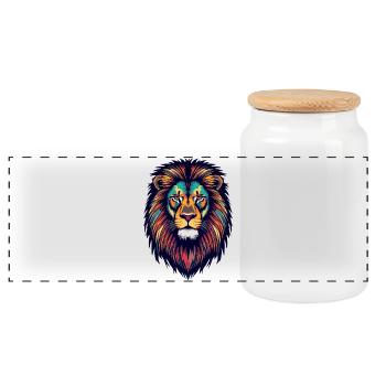 Glowing lion color explosion - Panoramic Cookie Jar with Wooden Lid - white - Front