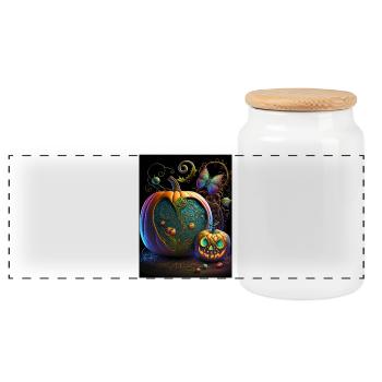 Bright Halloween pumpkins with pattern - Panoramic Cookie Jar with Wooden Lid - white - Front