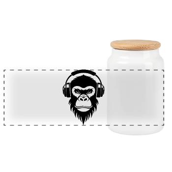 Édition Art Monkey Head Chemise Lignes Minimales - Boîte à biscuits avec couvercle en bois - blanc - Devant