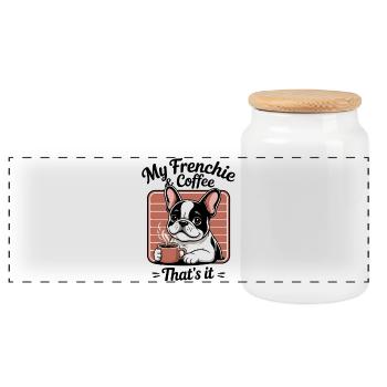 Frenchie Französische Bulldogge Cartoon - Panorama Keksdose mit Holzdeckel - Weiß - Vorne