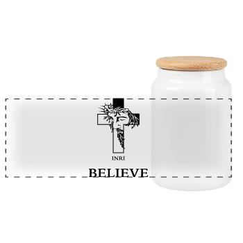 Croire – Croix moderne avec Jésus - Boîte à biscuits avec couvercle en bois - blanc - Devant