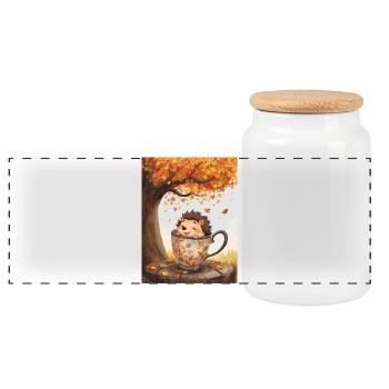 EG Igel in Tasse I Herbst I Urlaub I Geschenkidee - Panorama Keksdose mit Holzdeckel - Weiß - Vorne