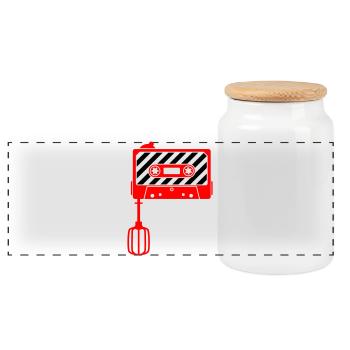Mixtape vs. Mixer – Retro Music Cult Design - Panoramic Cookie Jar with Wooden Lid - white - Front