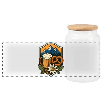 Bier Brezel Edelweiss Berge Bayern Tracht Fest - Panorama Keksdose mit Holzdeckel - Weiß - Vorne