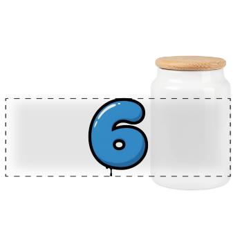 Blue Number 6 Balloon Cartoon - Panoramic Cookie Jar with Wooden Lid - white - Front