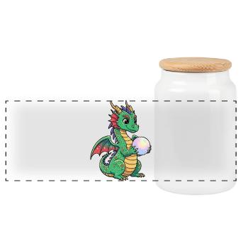 Petit dragon avec boule - Boîte à biscuits avec couvercle en bois - blanc - Devant