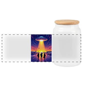 O’Hare Airport 2006 – UFO above the terminal - Panoramic Cookie Jar with Wooden Lid - white - Front