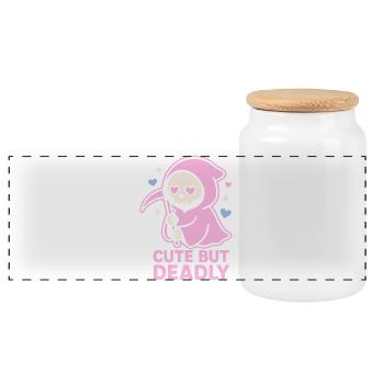 Cute but Deadly – Pastel Grim Reaper Kawaii Design - Panorama Keksdose mit Holzdeckel - Weiß - Vorne