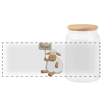 Nope! - protesting sheep - Panoramic Cookie Jar with Wooden Lid - white - Front
