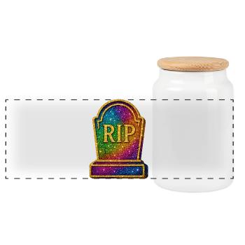 Galaktische RIP Grabstein Glitter - Panorama Keksdose mit Holzdeckel - Weiß - Vorne