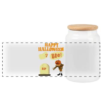 Halloween Cartoon Kürbisgeist - Panorama Keksdose mit Holzdeckel - Weiß - Vorne