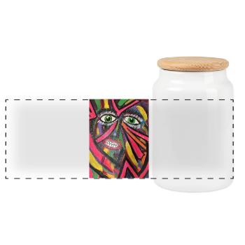 Luminous Portrait Mosaic - Panoramic Cookie Jar with Wooden Lid - white - Front