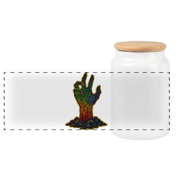 Regenbogenhand Halloween - Panorama Keksdose mit Holzdeckel - Weiß - Vorne