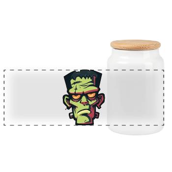 Halloween Zombie Kopf Zeichnung - Panorama Keksdose mit Holzdeckel - Weiß - Vorne