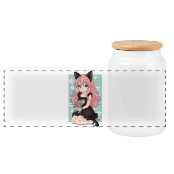fille_chat - Panoramic Cookie Jar with Wooden Lid - white - Front