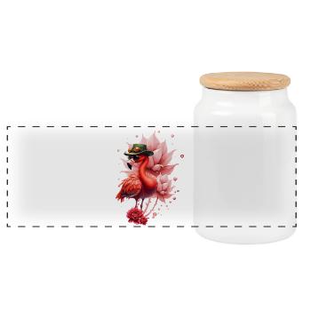 Flamant rose avec chapeau - Boîte à biscuits avec couvercle en bois - blanc - Devant