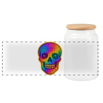 Regenbogen Skull Glitzer zu Halloween - Panorama Keksdose mit Holzdeckel - Weiß - Vorne
