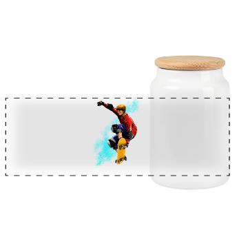 Skateboard Jump Neon Splash - Panoramic Cookie Jar with Wooden Lid - white - Front