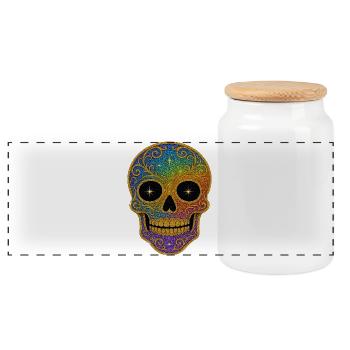 Rainbow Glitter Sugar Skull - Panoramic Cookie Jar with Wooden Lid - white - Front