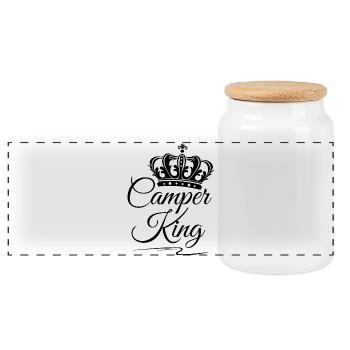 Camping-car King - Boîte à biscuits avec couvercle en bois - blanc - Devant