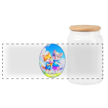 Kätzchen, Hündchen & Eiscreme (Oval) - Panorama Keksdose mit Holzdeckel - Weiß - Vorne