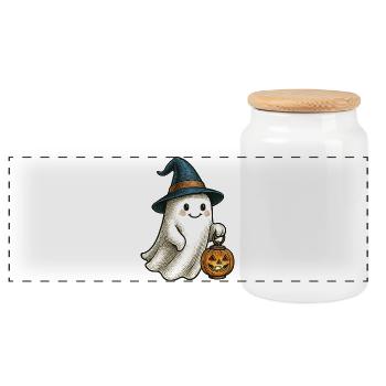 Süßes Halloweengespenst für Kinder - Panorama Keksdose mit Holzdeckel - Weiß - Vorne