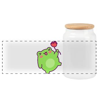 Petit Bonhomme Vert Tulipe Joyeuse - Boîte à biscuits avec couvercle en bois - blanc - Devant