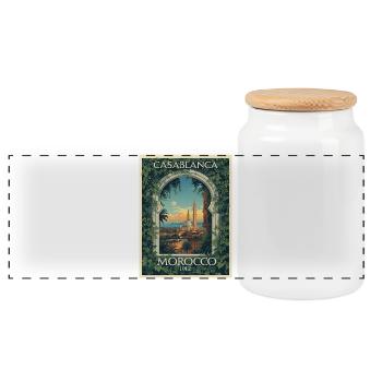 Casablanca Morocco 1912 Vintage Poster - Panoramic Cookie Jar with Wooden Lid - white - Front