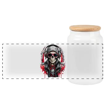 Tête de mort casque audio & lunettes skull rock  - Boîte à biscuits avec couvercle en bois - blanc - Devant