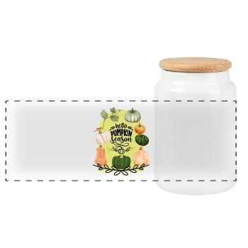 Hello Pumpkin Season - Panoramic Cookie Jar with Wooden Lid - white - Front