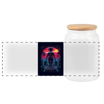 Astronaute Neon Sunset - Boîte à biscuits avec couvercle en bois - blanc - Devant