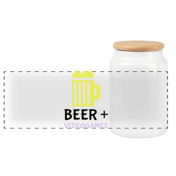 Pixel Beer Video Games - Panoramic Cookie Jar with Wooden Lid - white - Front