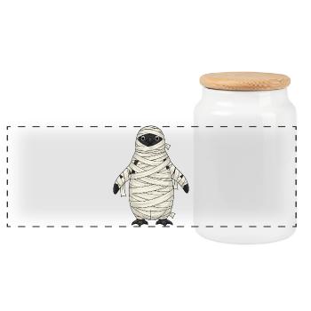 Funny Penguin Halloween Monster Mummy Cartoon - Panoramic Cookie Jar with Wooden Lid - white - Front