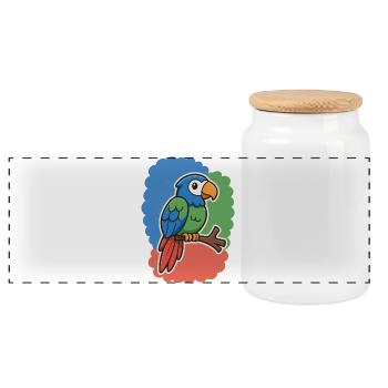 cute bird, little parrot - Panoramic Cookie Jar with Wooden Lid - white - Front