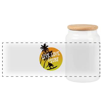 Live love surf - Panorama Keksdose mit Holzdeckel - Weiß - Vorne