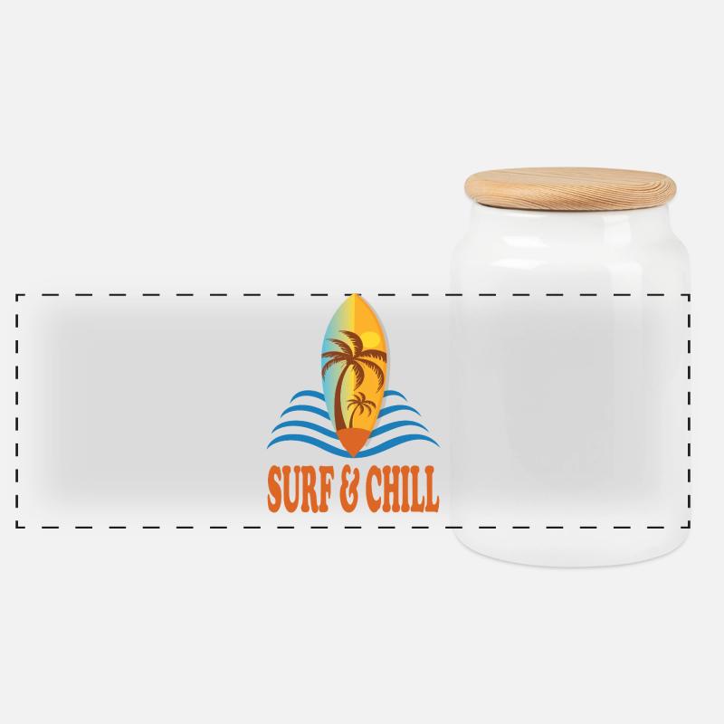 Surf and Chill - Panorama Keksdose mit Holzdeckel - Weiß