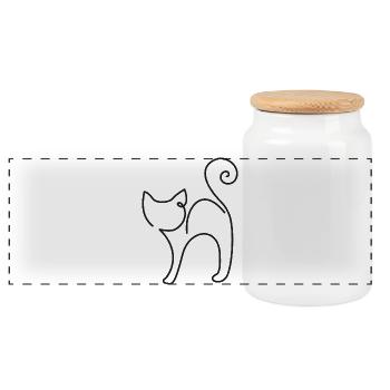 Seitliche Katze Skizze – elegantes Tiermotiv - Panorama Keksdose mit Holzdeckel - Weiß - Vorne
