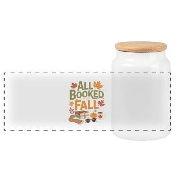 All Booked for Fall - Panoramic Cookie Jar with Wooden Lid - white - Front