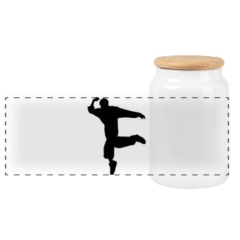 B-Boy Silhouette – Breakdance Move - Panorama Keksdose mit Holzdeckel - Weiß - Vorne