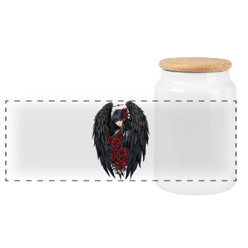 Night Angel Rose Wings - Panoramic Cookie Jar with Wooden Lid - white - Front