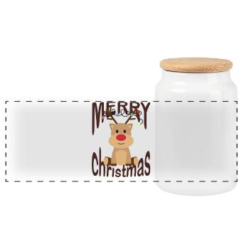 Merry Christmas Reindeer - Panoramic Cookie Jar with Wooden Lid - white - Front