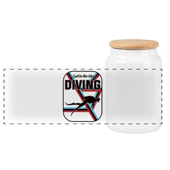 Tauchen Design – Diving, lost in blue - Panorama Keksdose mit Holzdeckel - Weiß - Vorne