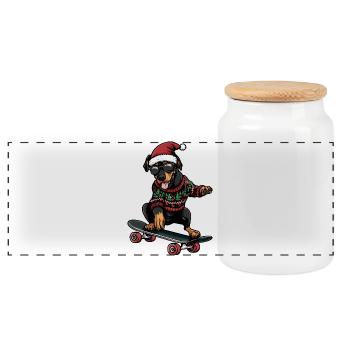 Doberman chien Noël drôle - Boîte à biscuits avec couvercle en bois - blanc - Devant