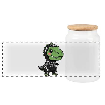 Lustiger T-Rex Skelett Halloween Verkleidung - Panorama Keksdose mit Holzdeckel - Weiß - Vorne