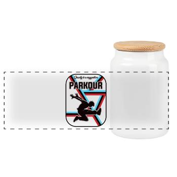 Conception de parkour – La gravité est une suggestion - Boîte à biscuits avec couvercle en bois - blanc - Devant
