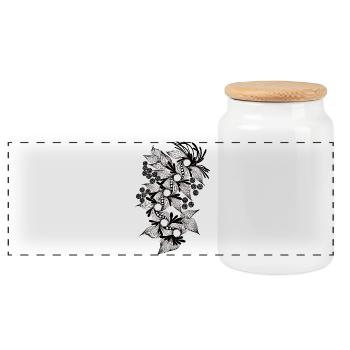 Black and White Flower Spiral - Panoramic Cookie Jar with Wooden Lid - white - Front