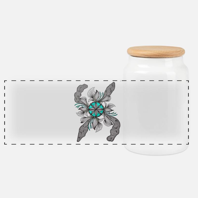 Blütenstern Deco Teal - Panorama Keksdose mit Holzdeckel - Weiß