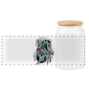 BlackTurquoise Scale Pattern - Panoramic Cookie Jar with Wooden Lid - white - Front