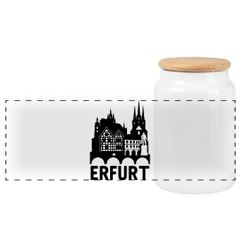 Erfurt Landmark Silhouette - Panoramic Cookie Jar with Wooden Lid - white - Front