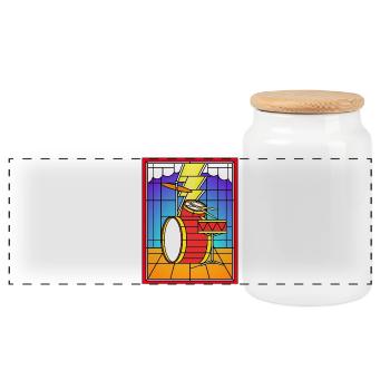 Stained Glass Drum Set - Panoramic Cookie Jar with Wooden Lid - white - Front
